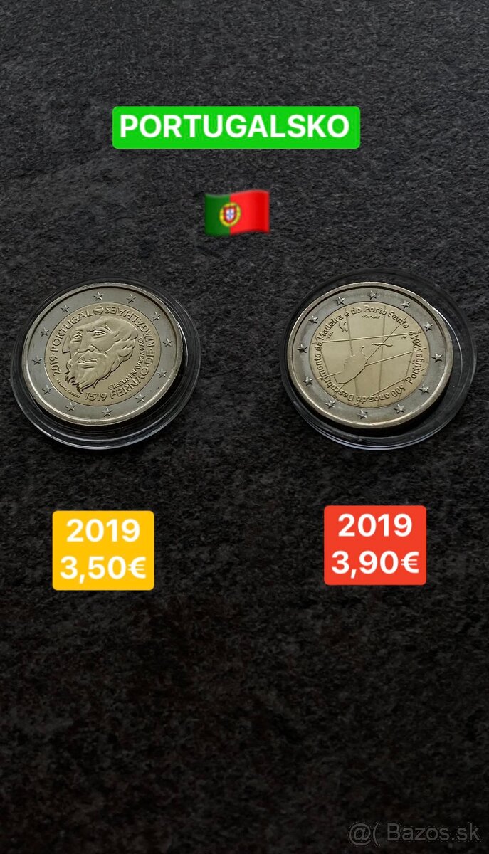 Euromince - pamätné dvojeurové mince Portugalsko