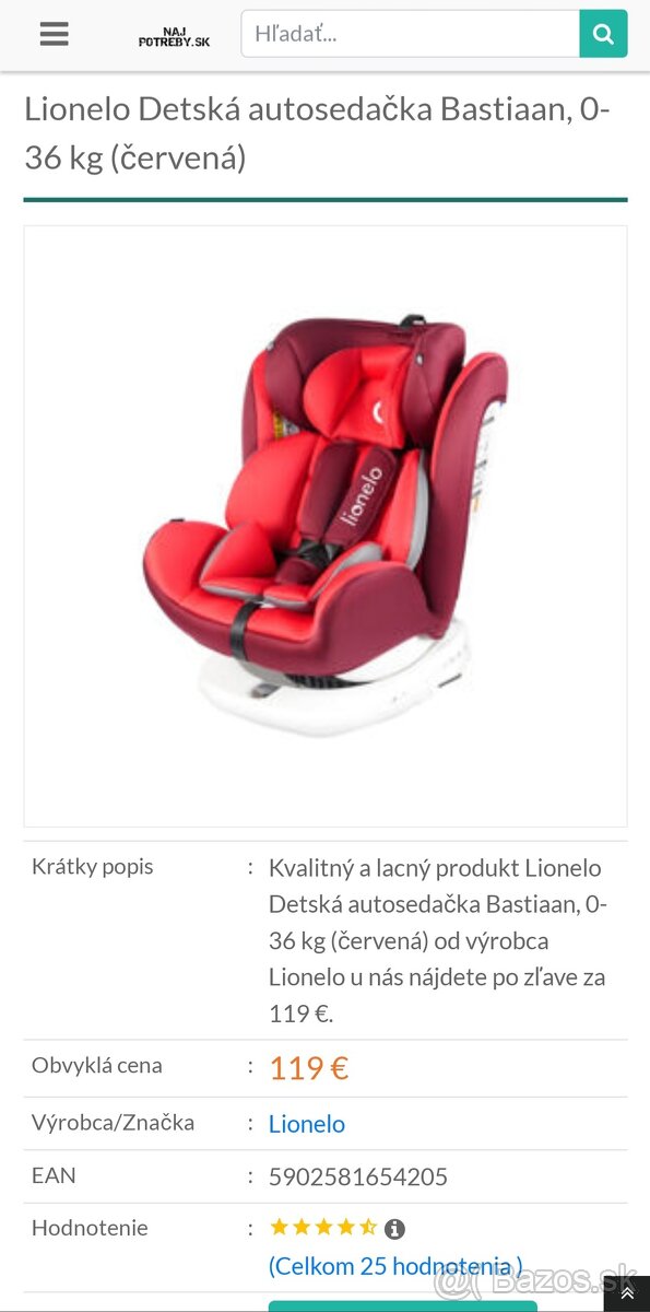 Predam detskú autosedačku Lionelo