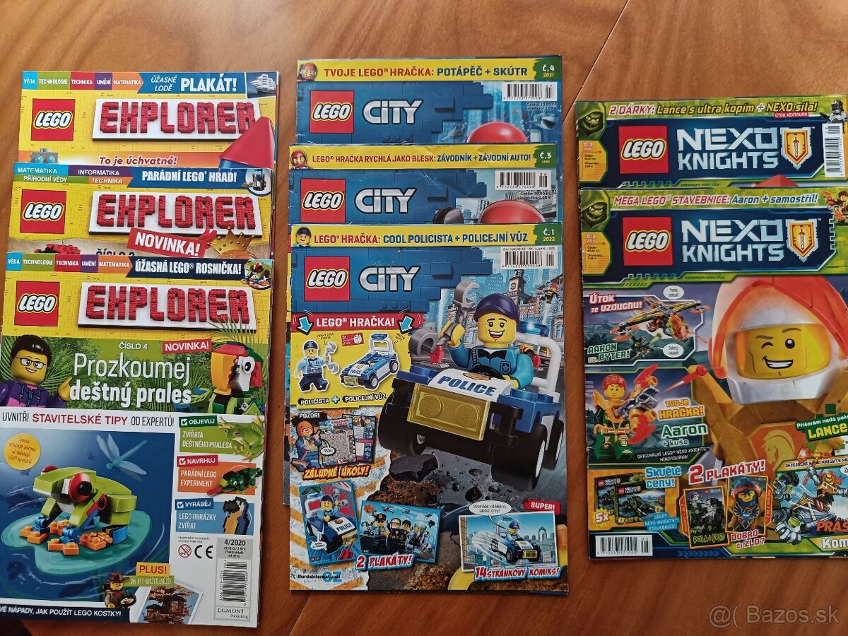 Časopisy Lego Explorer, City a Nexo Knights