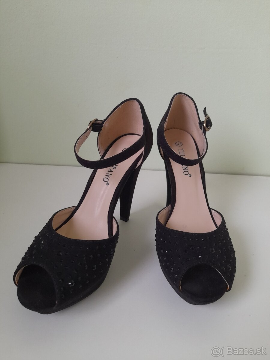 TULIPANO sandálové lodičky – čierne semišové