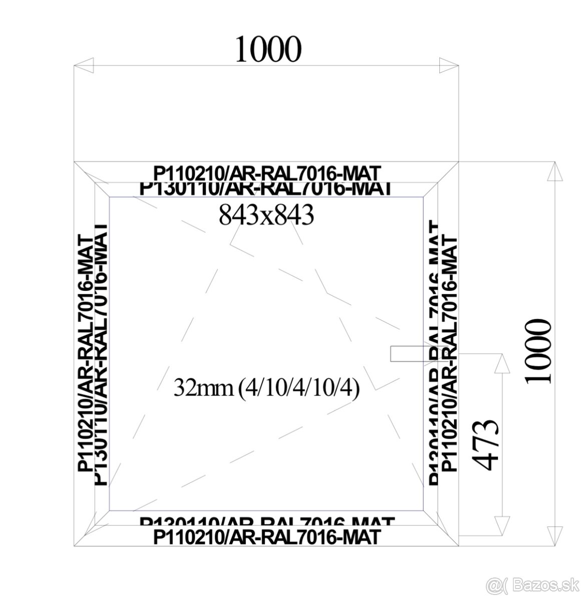 Hliníkové okno 1000mm x 1000mm