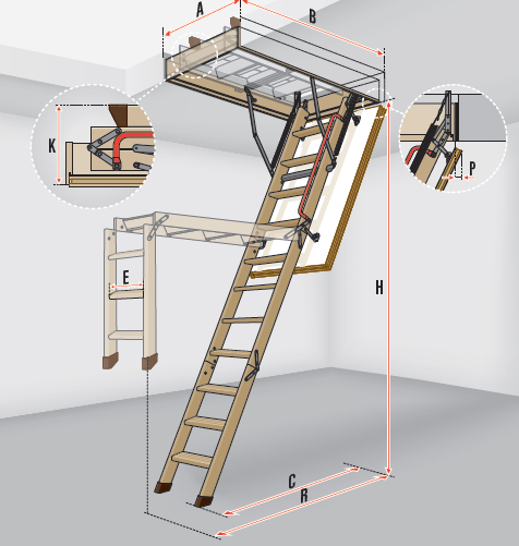 Podkrovne schody FAKRO LWK Komfort 60x94cm