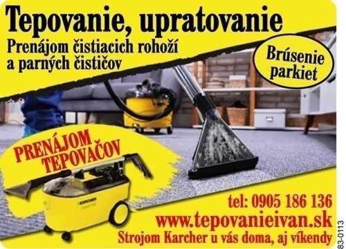 Tepovanie, Upratovanie, SABINOV, PREŠOV, BARDEJOV, LEVOČA. -