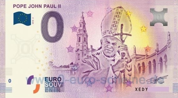 0 euro / 0€ bankovka - PÁPEŽ JÁN PAVOL II.