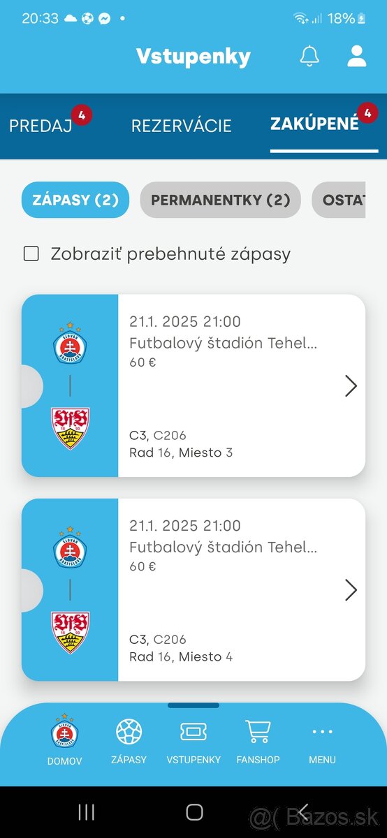 Vstupenky ŠK Slovan - Stuttgart