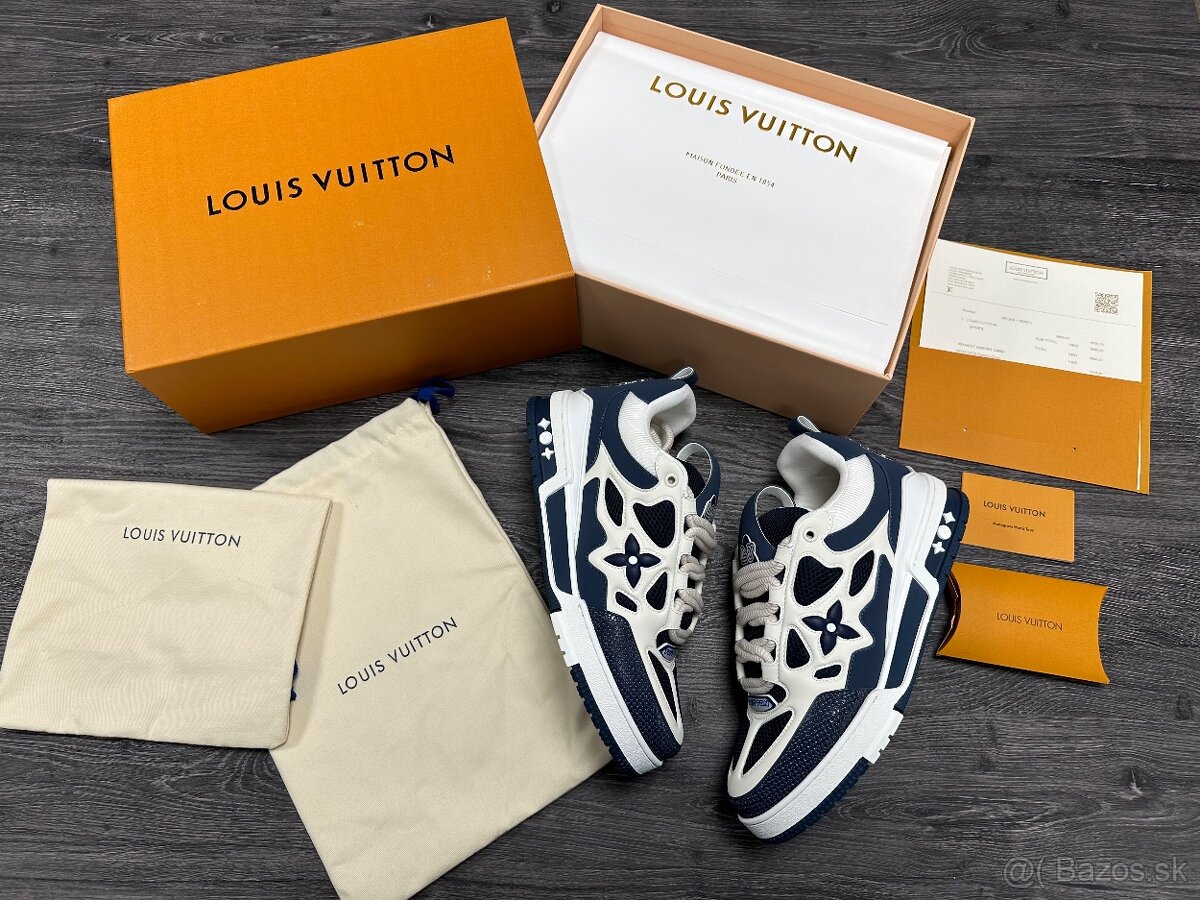 Louis Vuitton tenisky modre skate komplet balenie