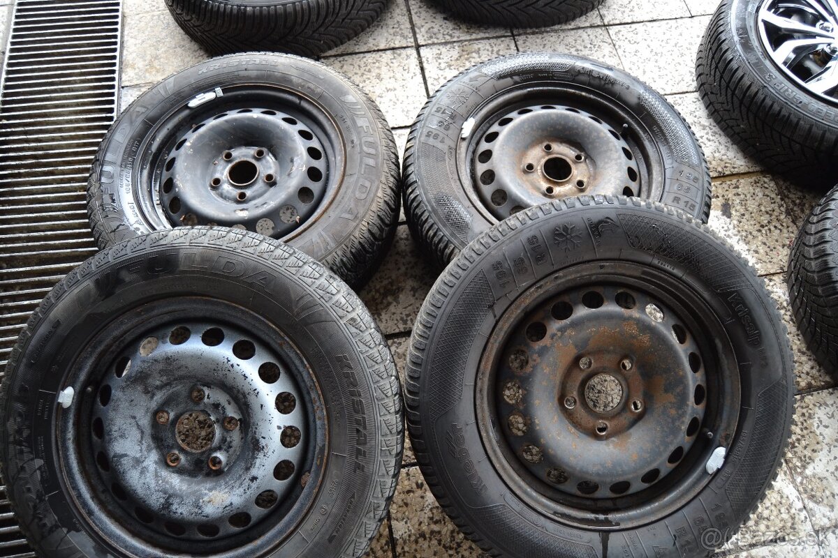 Plechové disky R15 a zimné gumy 195/65 R15 na VW, Skoda