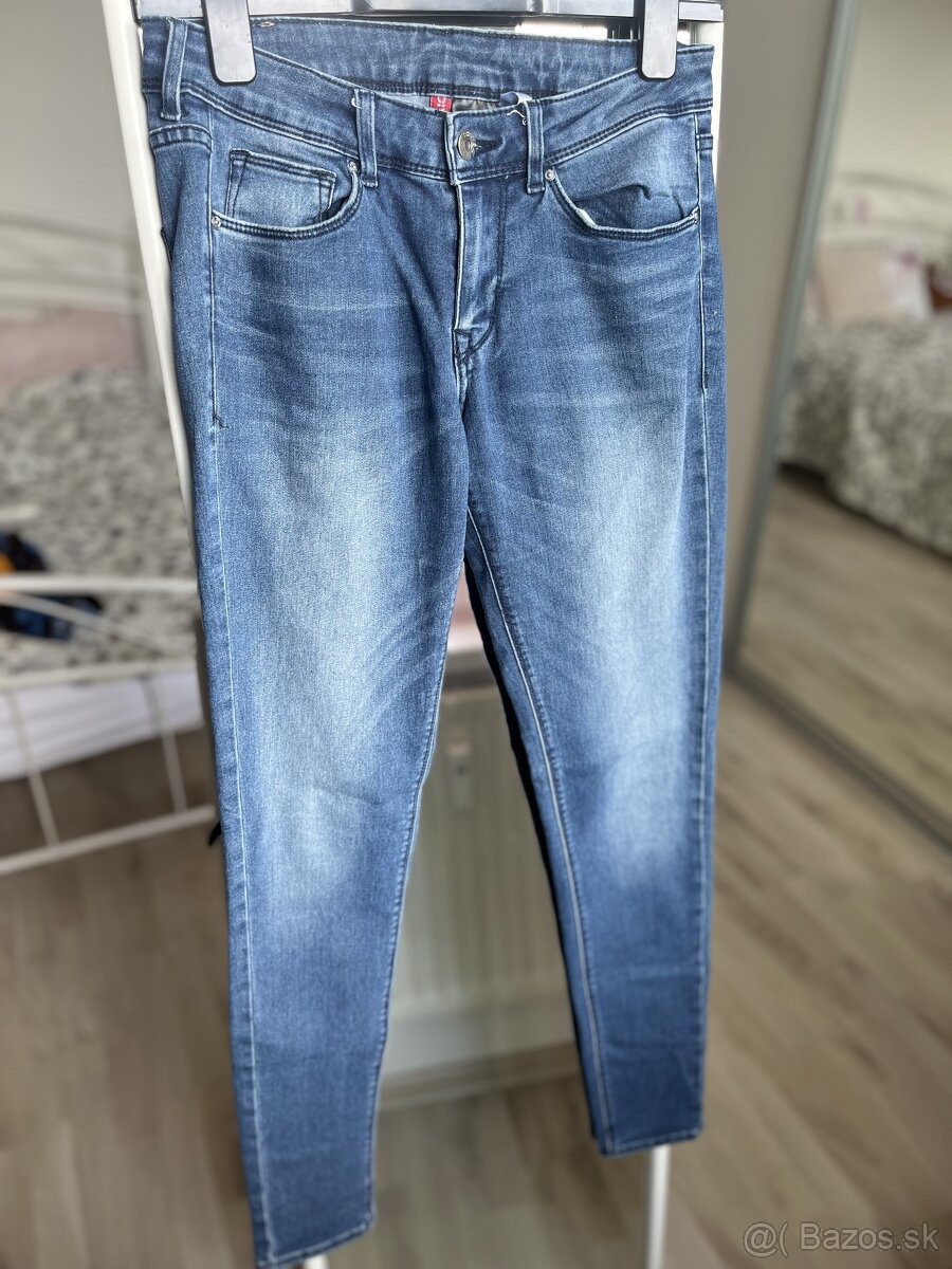 H&M modre rifle džinsy jeans skinny obtiahnuté