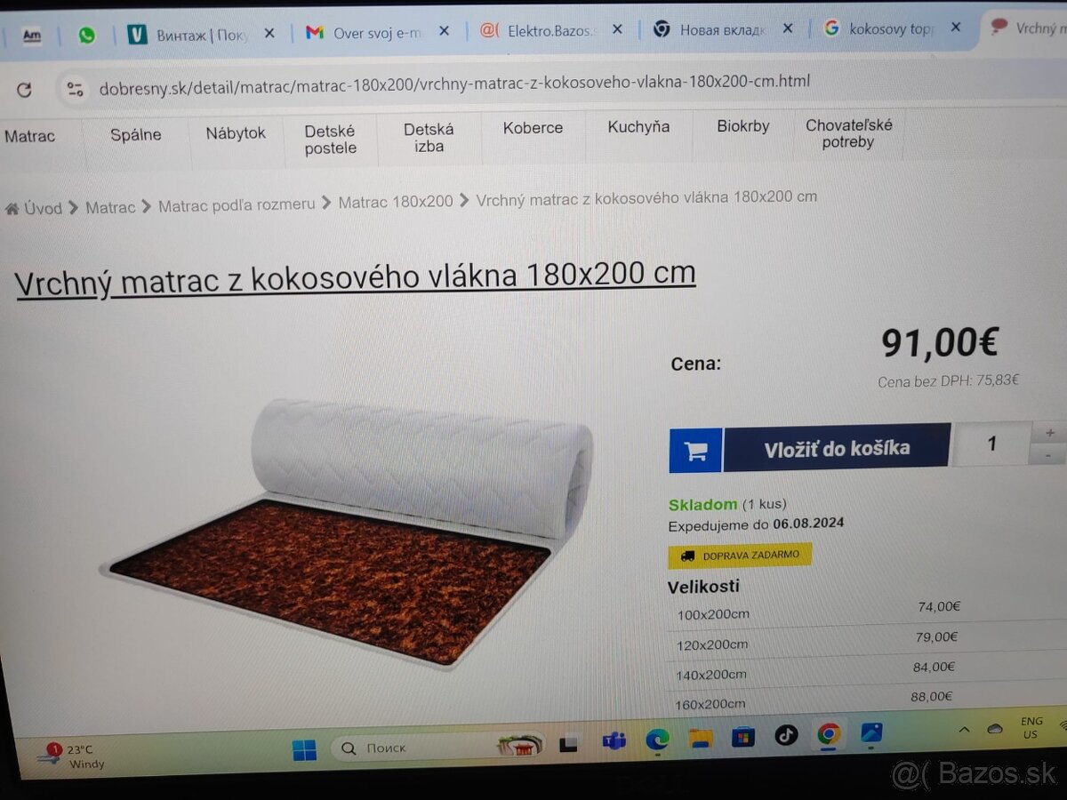 Predám matrac - topper z kokosového vlákna 180200cm