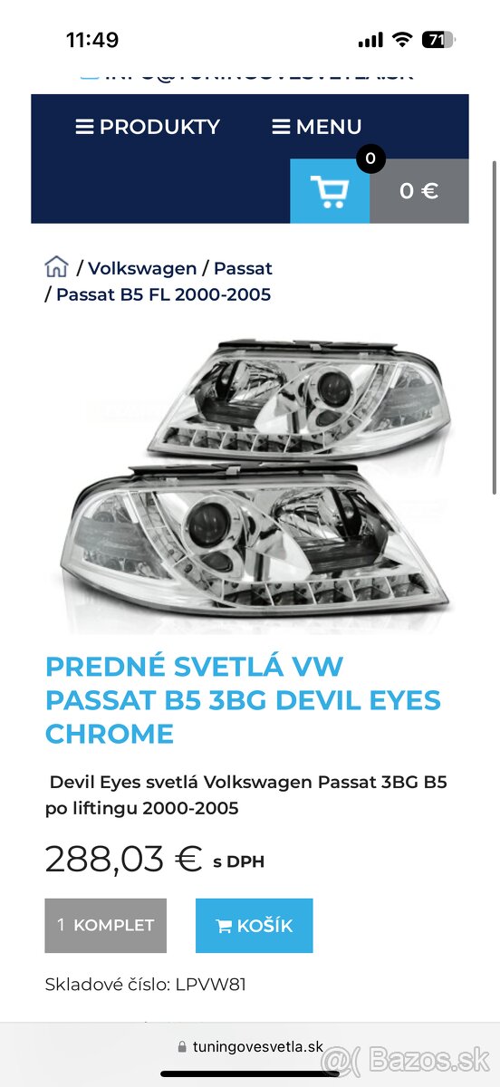 PREDNÉ SVETLÁ VW PASSAT B5/B5.5