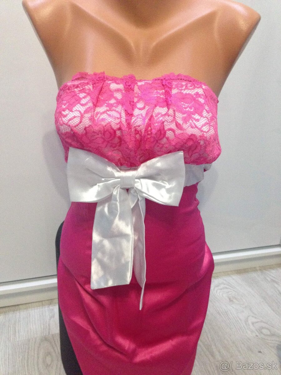 Ružové šaty s mašličkou XS