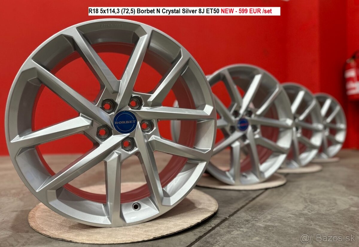 R18 Borbet N Alu disky 5x112 / 5x114,3 / Cierne / Strieborn