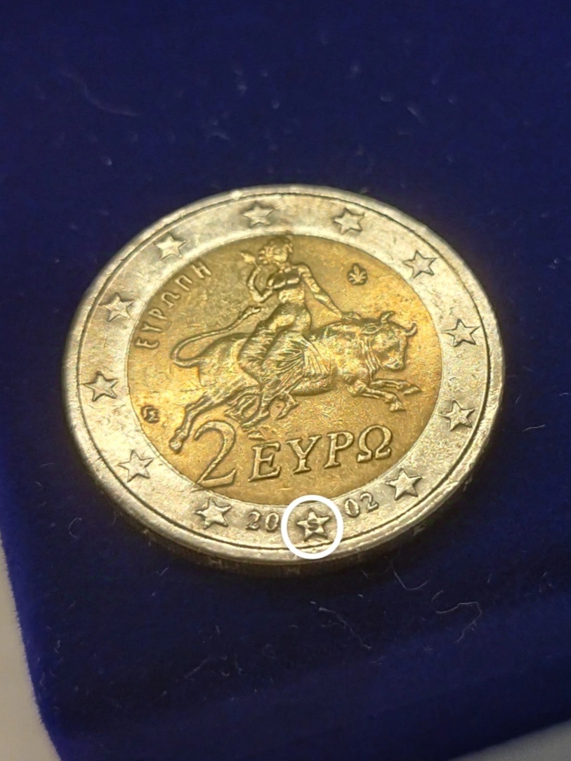 2 Euro minca Grécko 'S' razená vo Fínsku