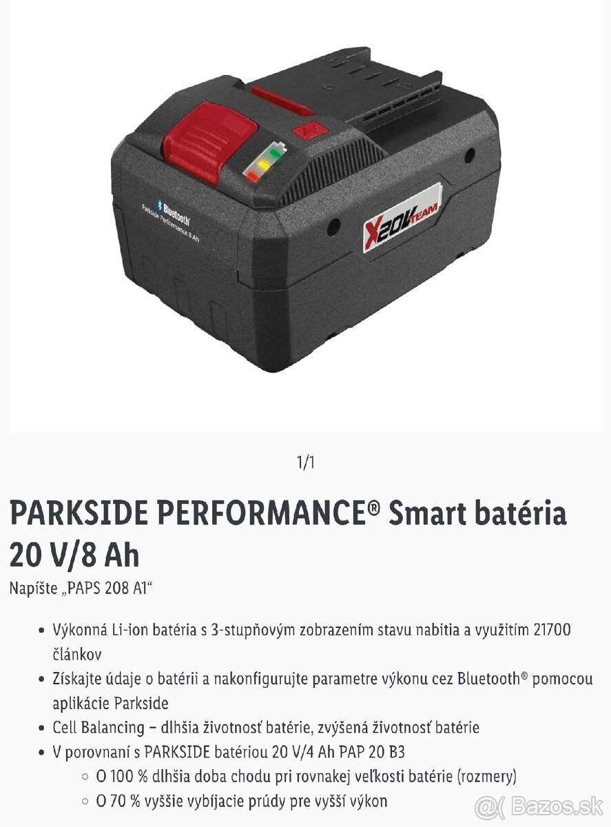 Parkside batéria (akumulátor) 20 V / 8 Ah