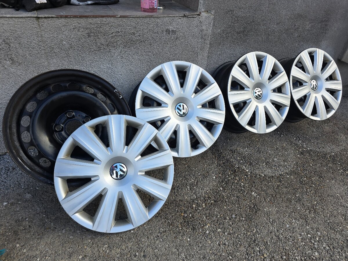 Vw plechové disky 5x112 r16 +  org. VW Puklice r16