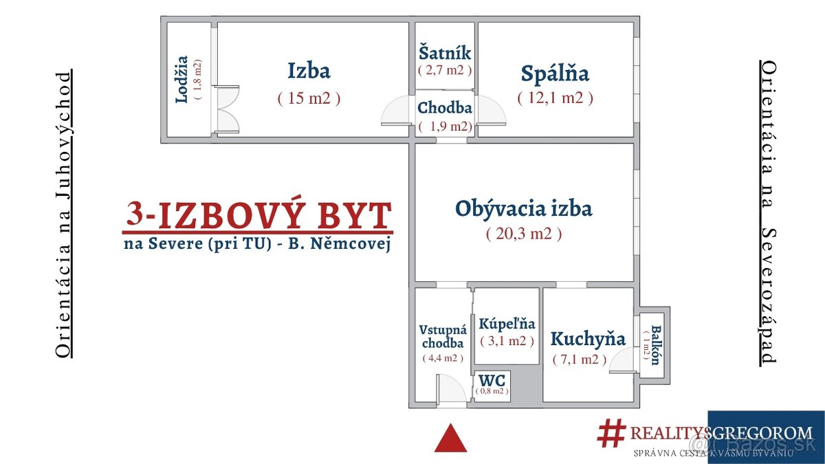 3-izb. byt, B. Němcovej, 69 m2, 1/11 pos., BA + LO, po REK