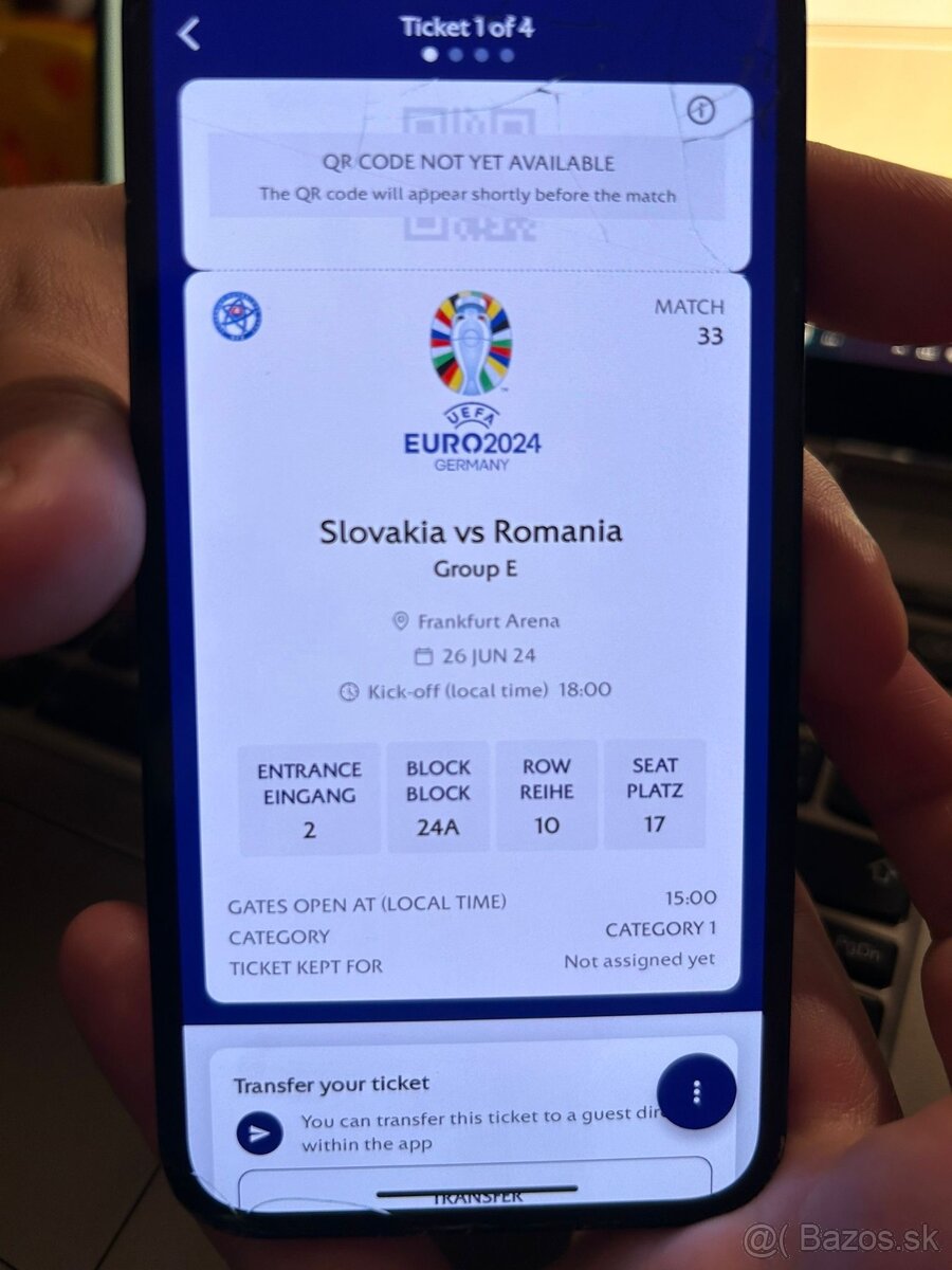 EURO 2024, Slovensko - Rumunsko (4x CATEGORY 1 SEATS), 26.6.