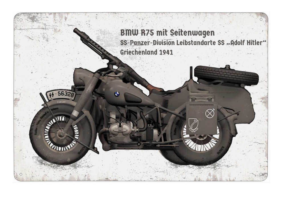 plechová cedule - BMW R 75 - 1. SS PzD "LSSAH"