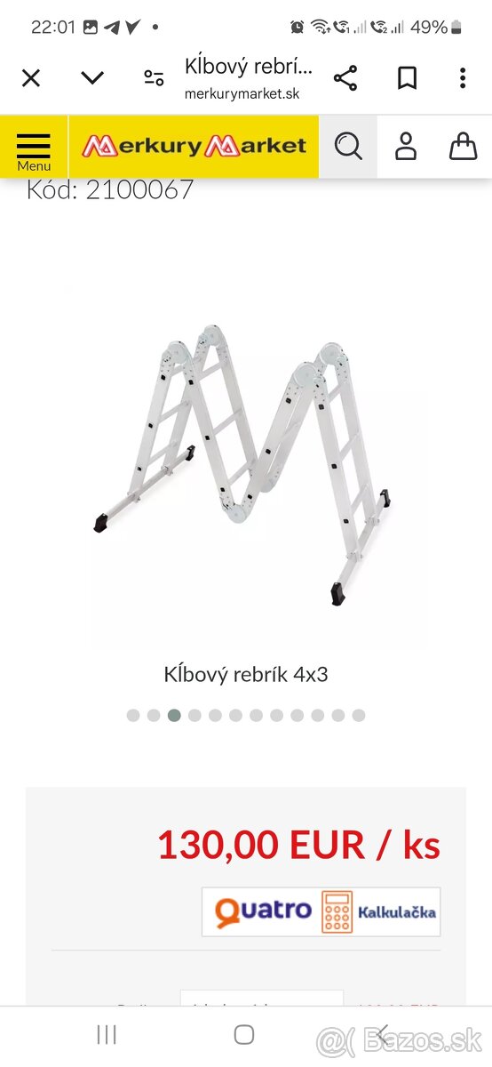 Klbovy hlinikovy rebrik 4×3