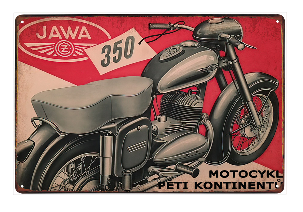 plechová cedule - Jawa 350 - Motocykl pěti kontinentů