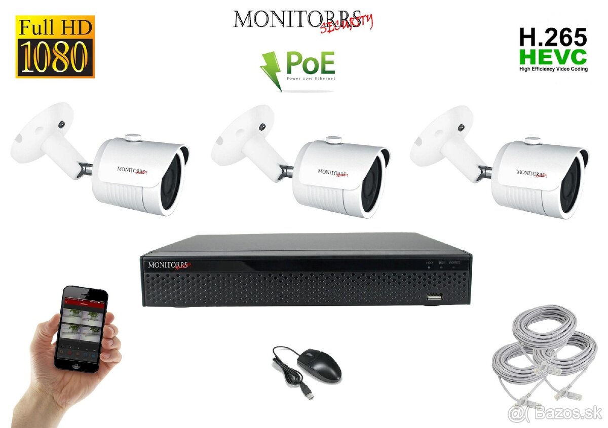 3 kamerovy set Monitorrs Security Full HD/ 2 Mpix