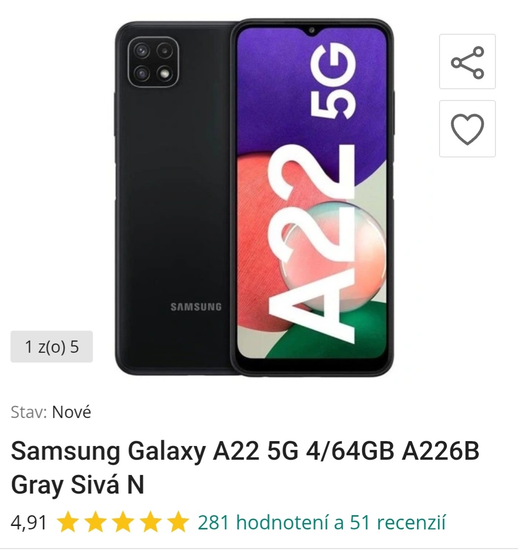 Samsung A22 5G white topstav