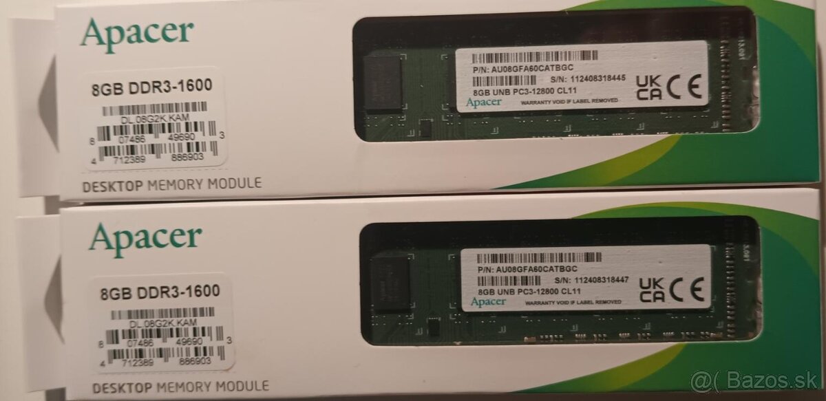 Apacer 8GB DDR3-1600 2ks nové nepoužite