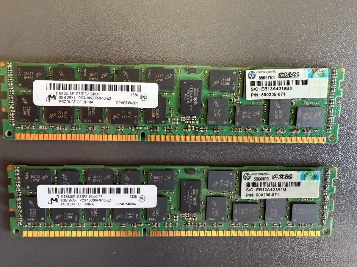 Predam serverove pamate 2x 8GB RAM DDR3 2Rx4 10600R 1333MHz