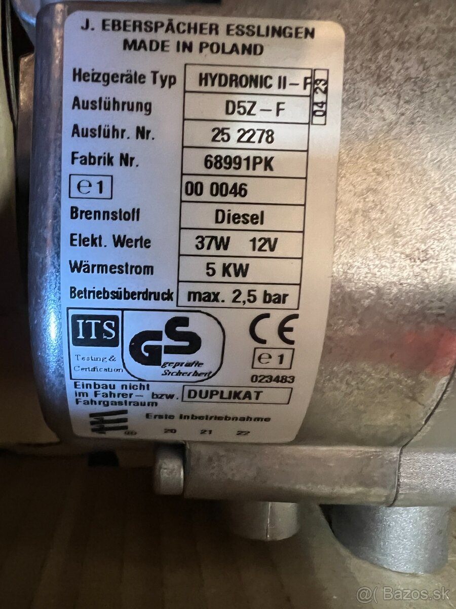 Eberspacher Prihrievač Hydronic II-F D5Z-F; D5W-F Seat Alham