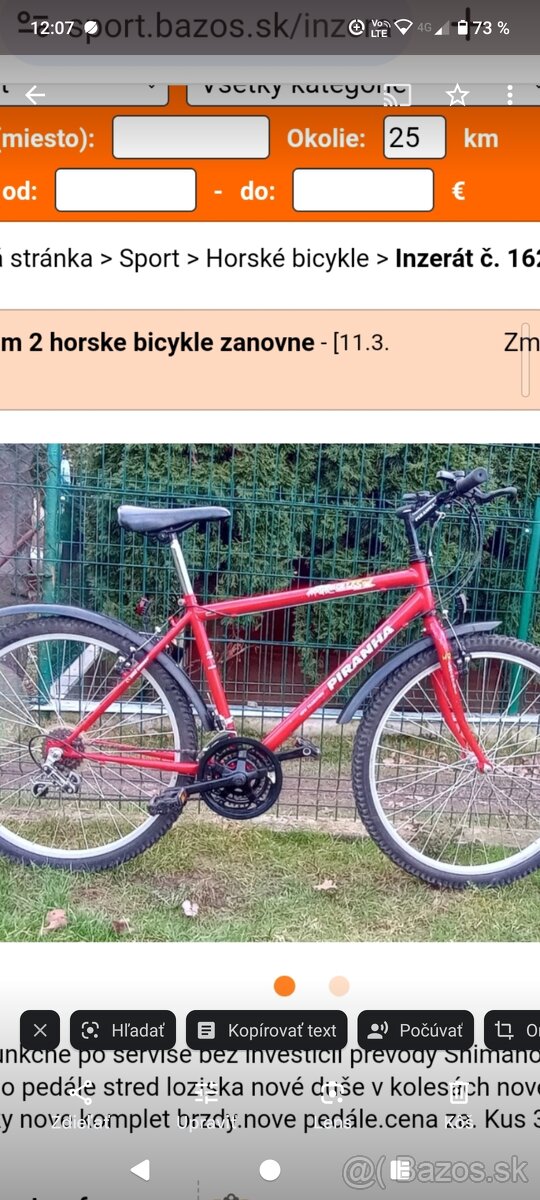 Predám bicykel piranha zachovalý