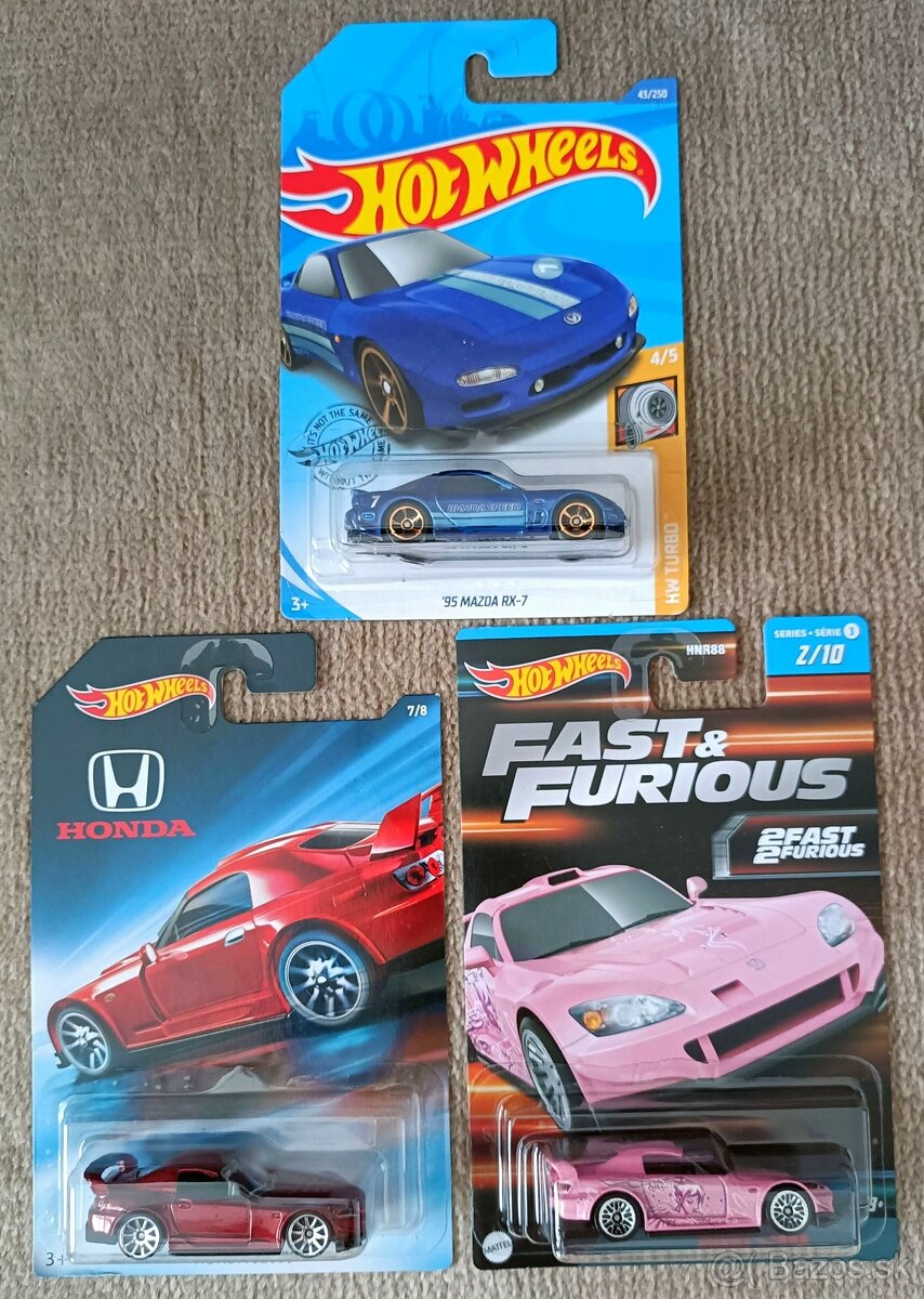 Hot Wheels autíčka - Civic, S2000, Supra, RX-7, NSX