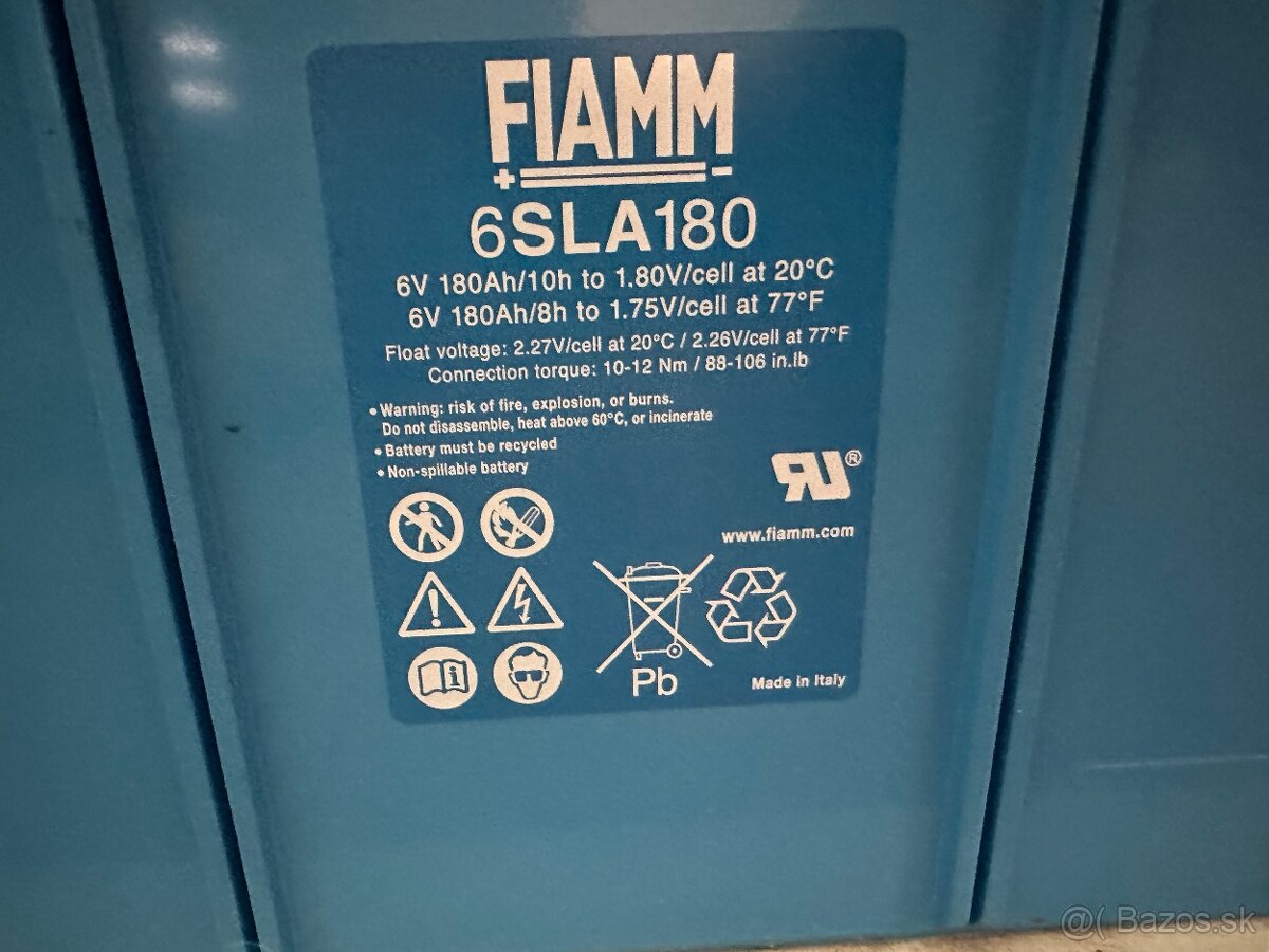 Predám akumulátory k fotovoltaike Fiamm 6SLA180, 6V, 180Ah