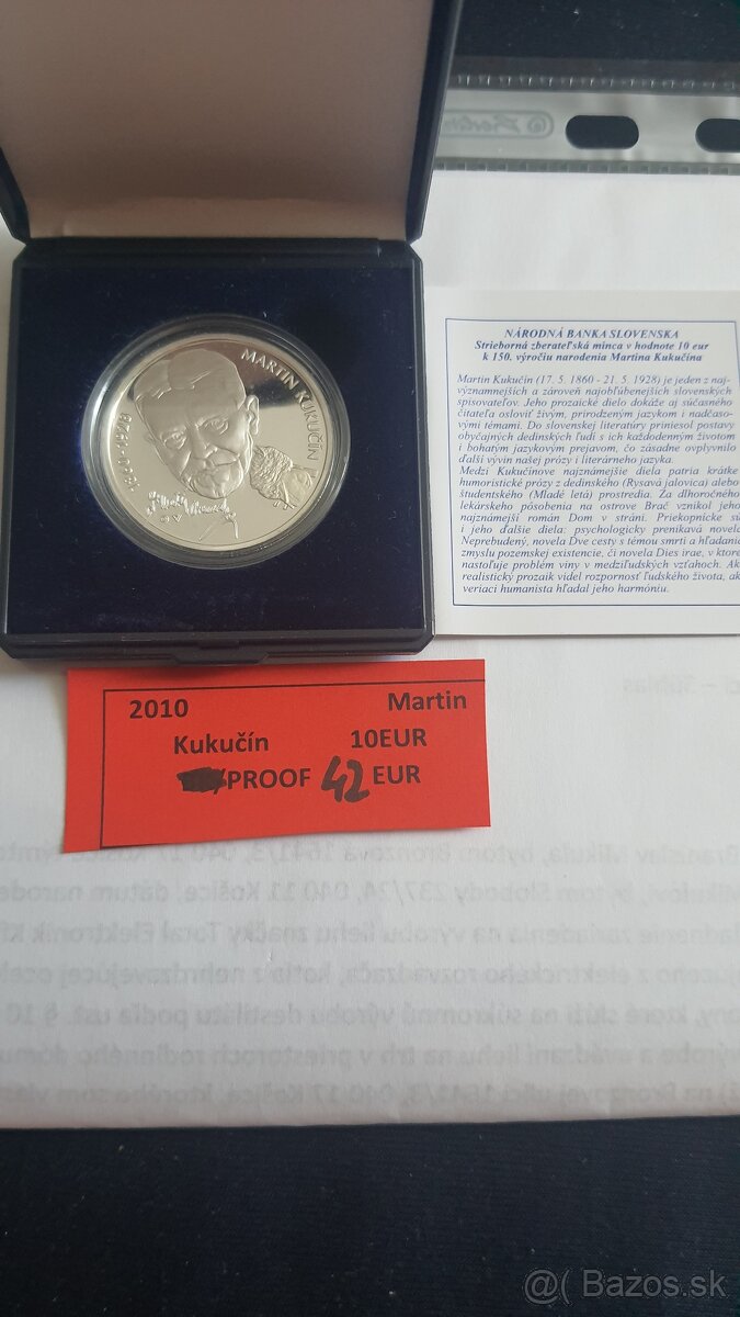 Slovenske strieborne proof mince 10 a 20 Euro