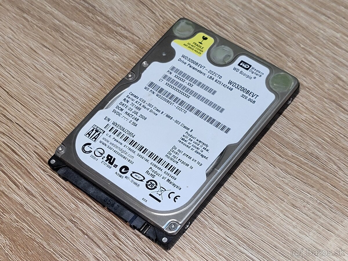 2,5" HDD WD 320GB, model WD3200BEVT, zdravie 100 percent