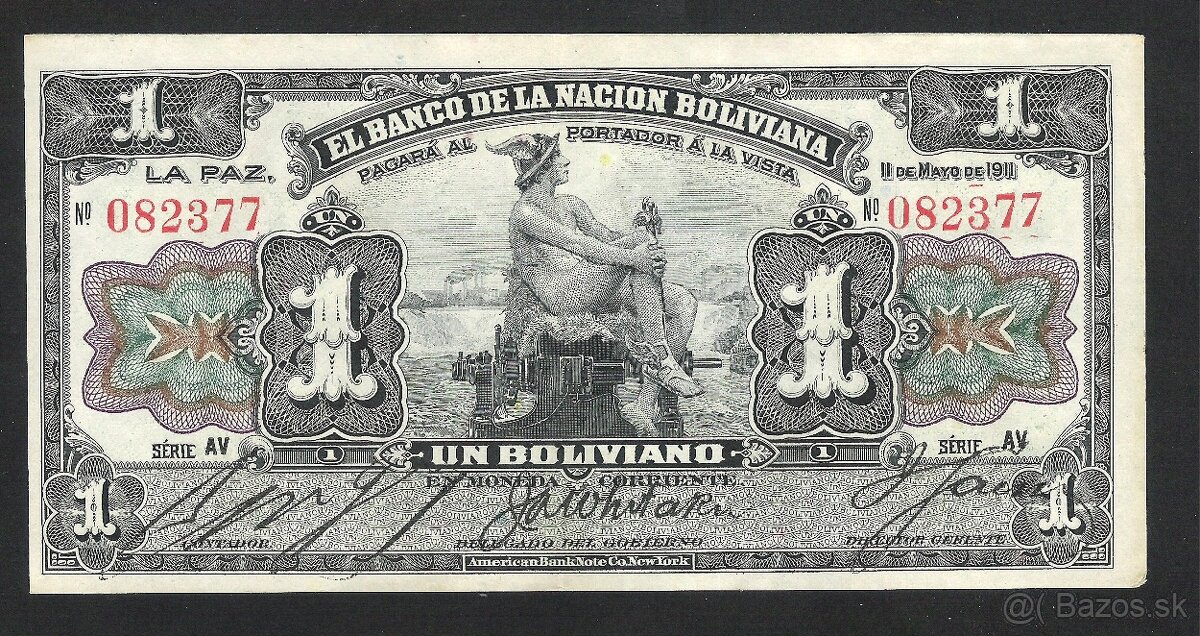 bankovka 1 boliviano z roku 1911