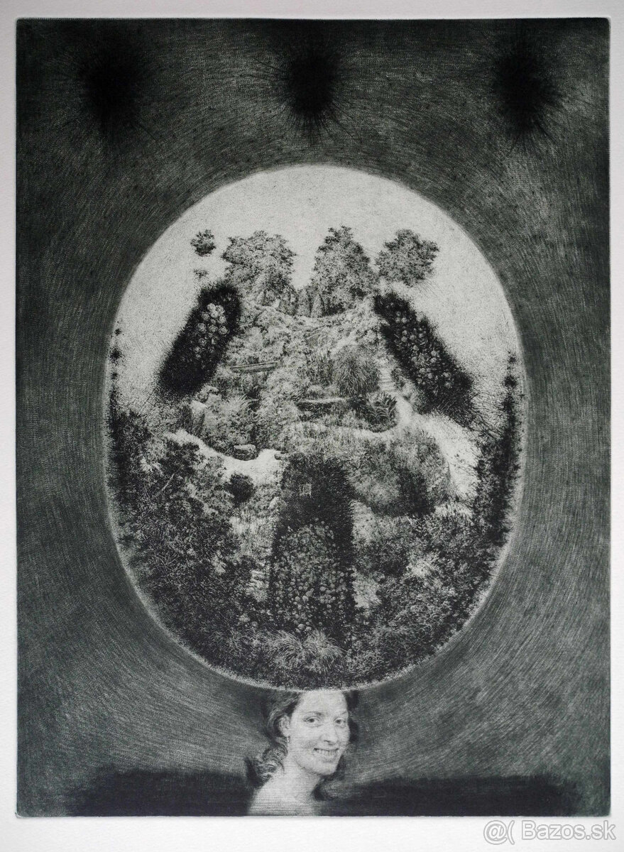 Brunovský Albín, Dáma v klobúku III. (Záhrada), 1981, lept