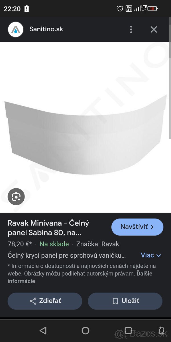 Sprchová vanička a sifon plus masážny panel a batéria.