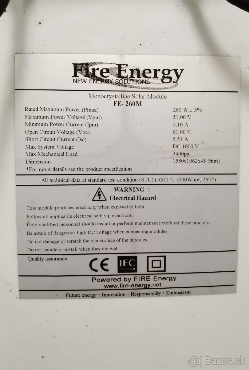 Fotovolticke solarne panely 260W