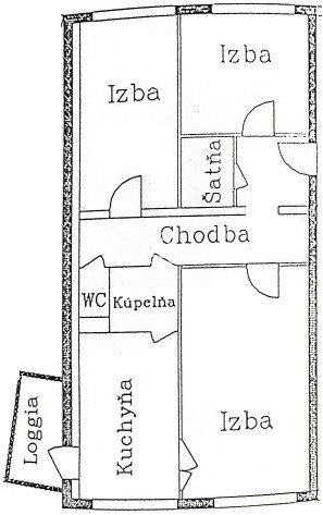 3i pražský byt 67,43m2 + loggia, pôvodný stav, Užhorodská