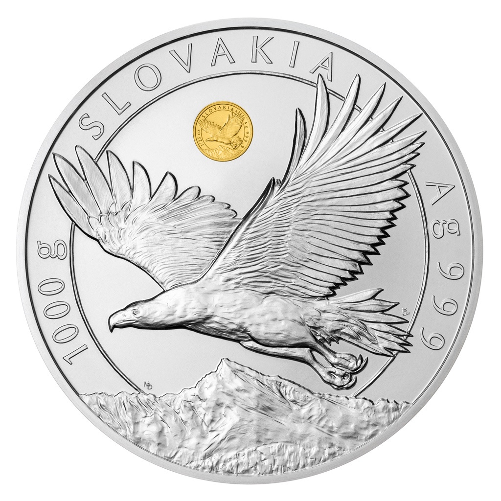 Stříbrná kilogramová investiční mince Orel 2023 se zlatou in