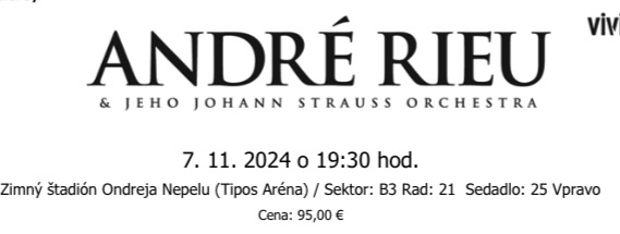 Predám 2 lístky na koncert Andre Rieu v BA, 7.11.2024