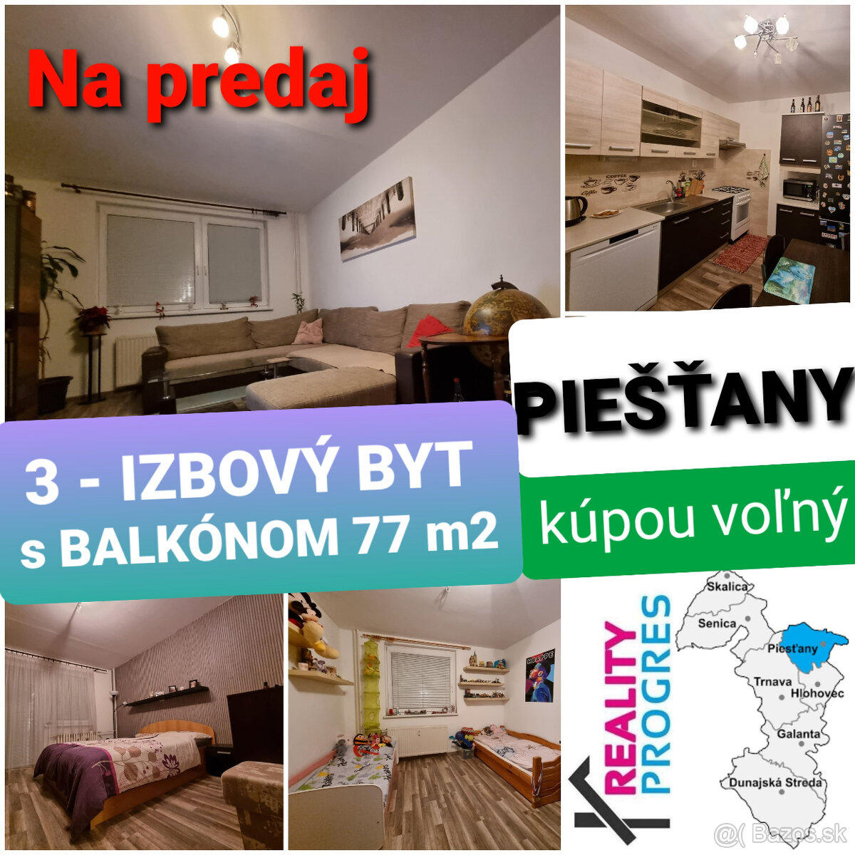 3 IZBOVÝ BYT s BALKÓNOM 77 m2 PIEŠŤANY + ZNALECKÝ POSUDOK