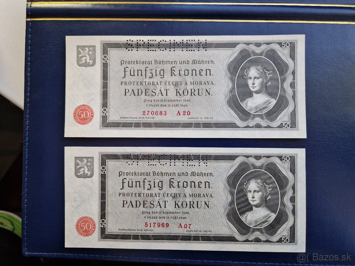 Bankovka 50 Korun 1940 PERFOROVANA UNC