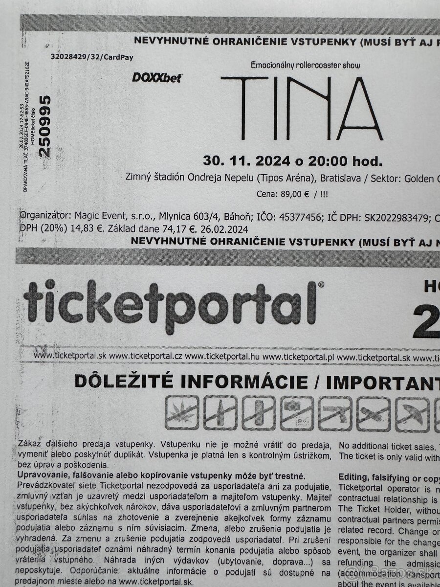 Koncert Tina 30.11 Bratislava