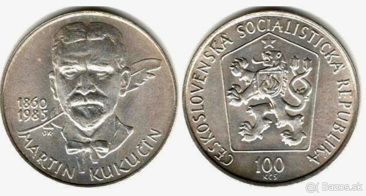 Martin Kukučín 100 Kčs 1985 striebro