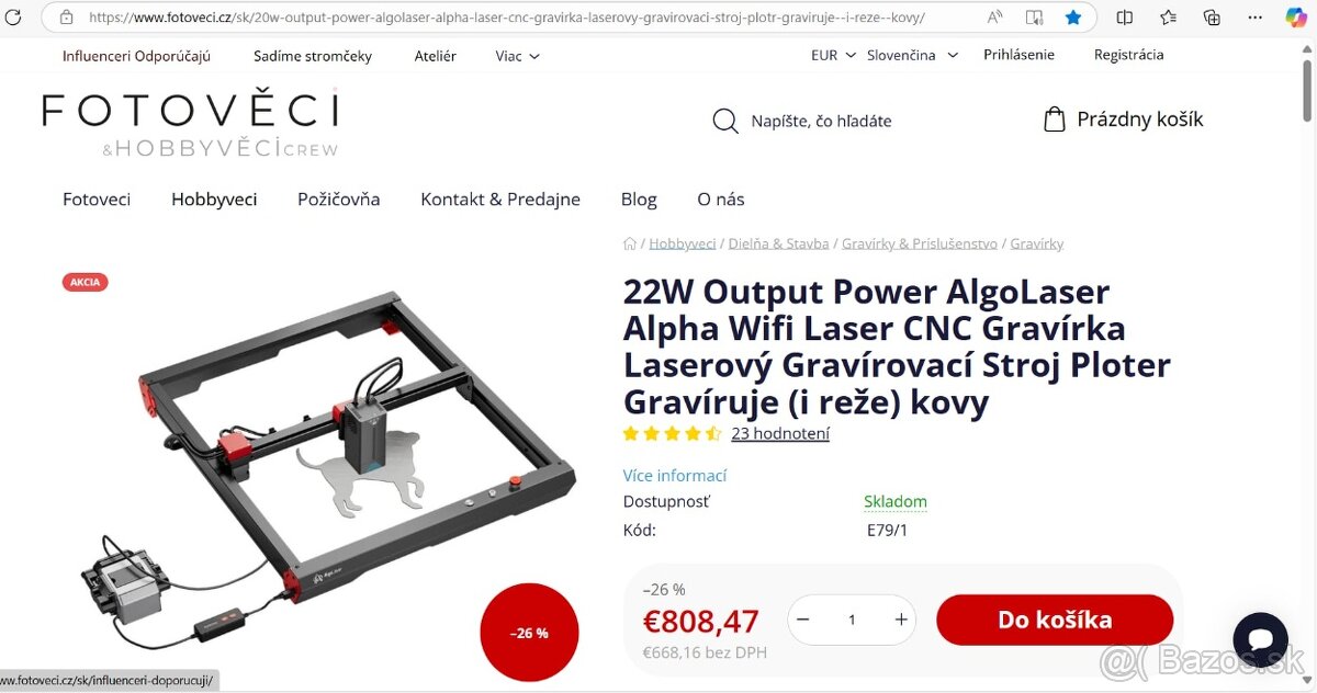 AlgoLaser Alpha Wifi Laser CNC Gravírka Laserový Gravírovací