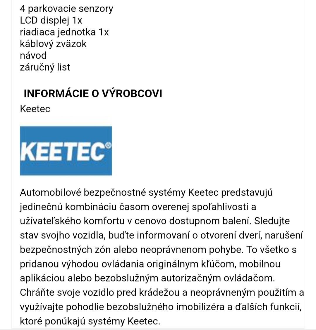 Parkovacie senzory keetec