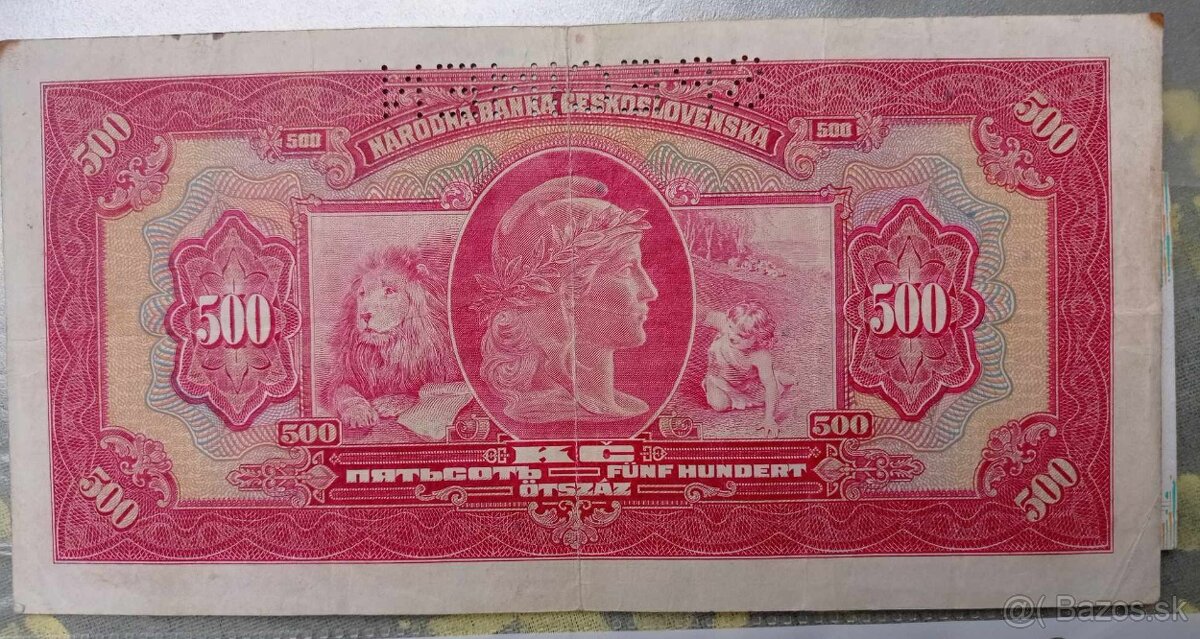 Bankovka 500 Kč 1929 perforovaná