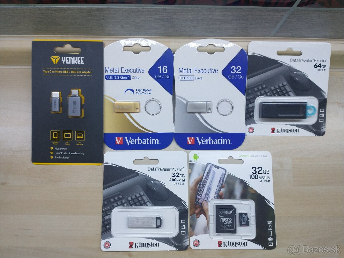 usb adaptér, usb kľúč, micro sd, koaxiálne káble