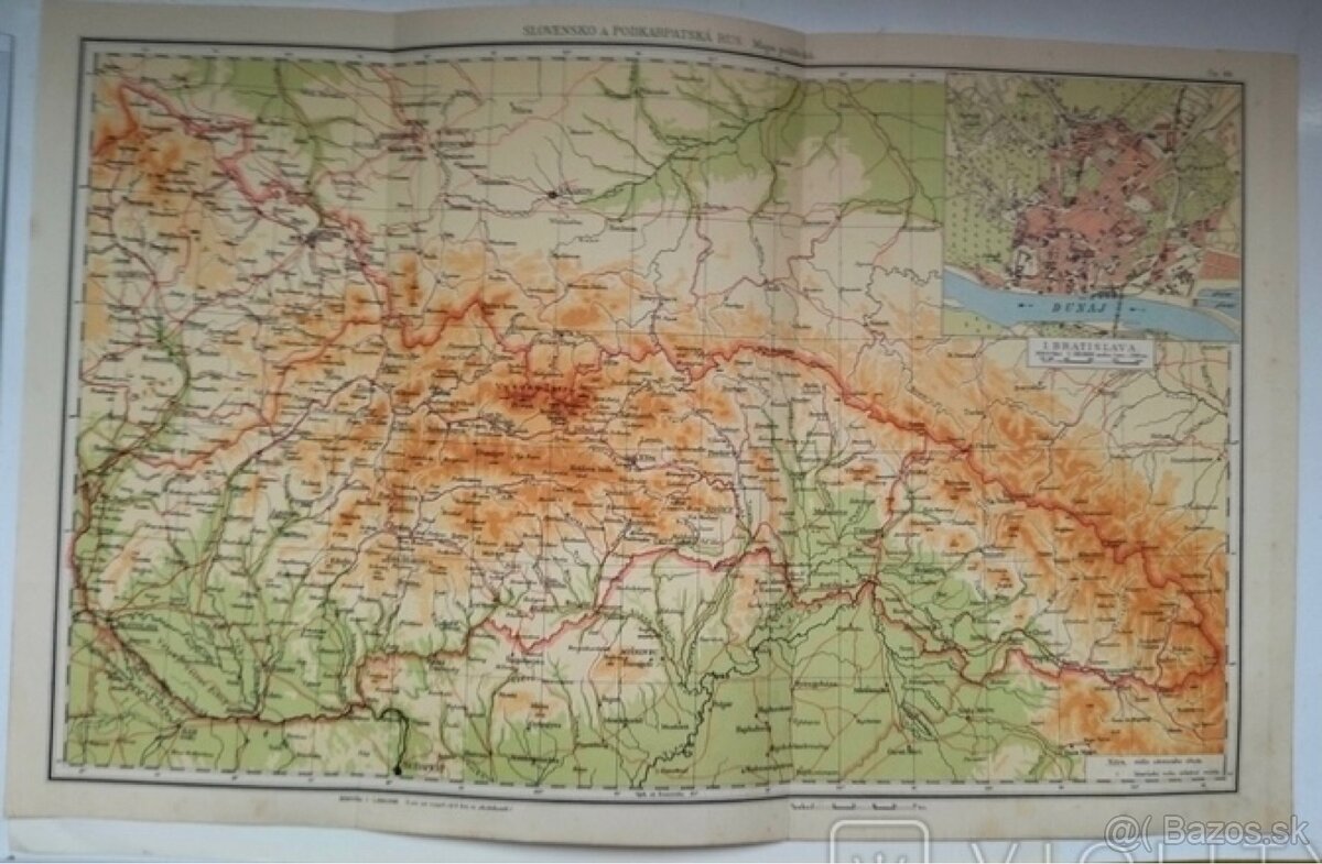 Mapa 1930 rok Slovenska Republika a Podkarpatska Rus